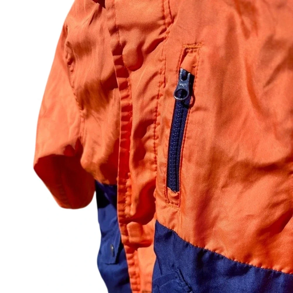 OshKosh‎ B'gosh Windbreaker Kids Size 4 Orange Navy Blue Colorblock Hood GOOD